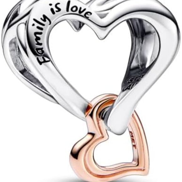 Two-tone Sterling Silver Heart Charm Gift for Her with Gift Box - Picture 2 of 3